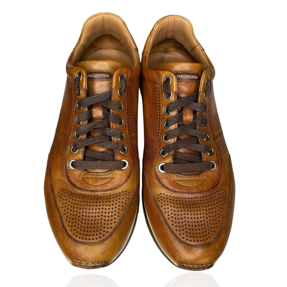 Magnanni Pueblo Perforated Shoes Mens 7 M Brown‎ Leather 14804 Luxury Sneakers